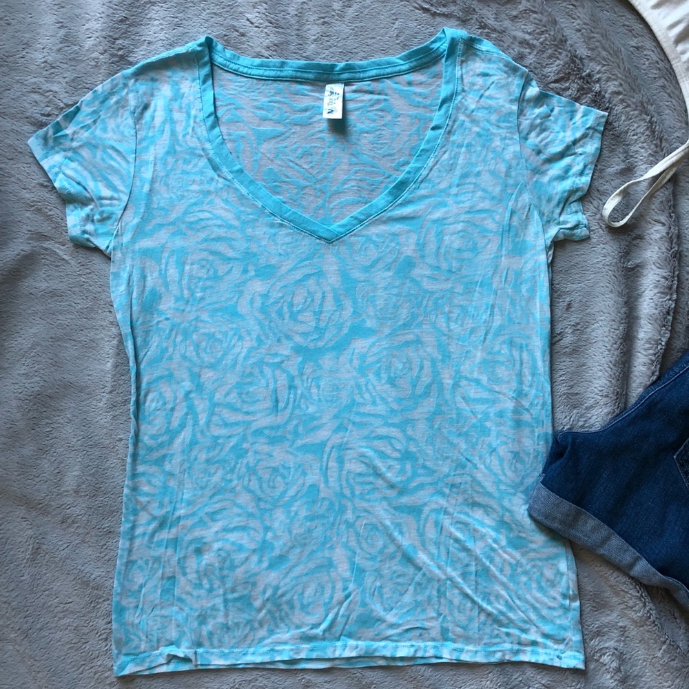 VS sheer light blue t-shirt with rose pattern